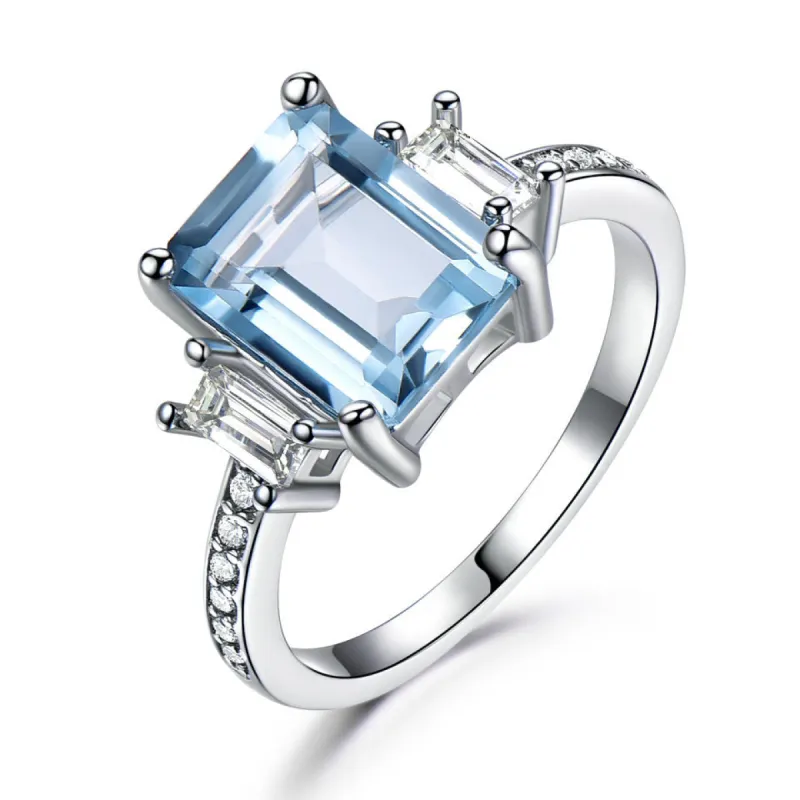 Sea blue topaz ring set with diamond 615734076005 sold by Cocomelody