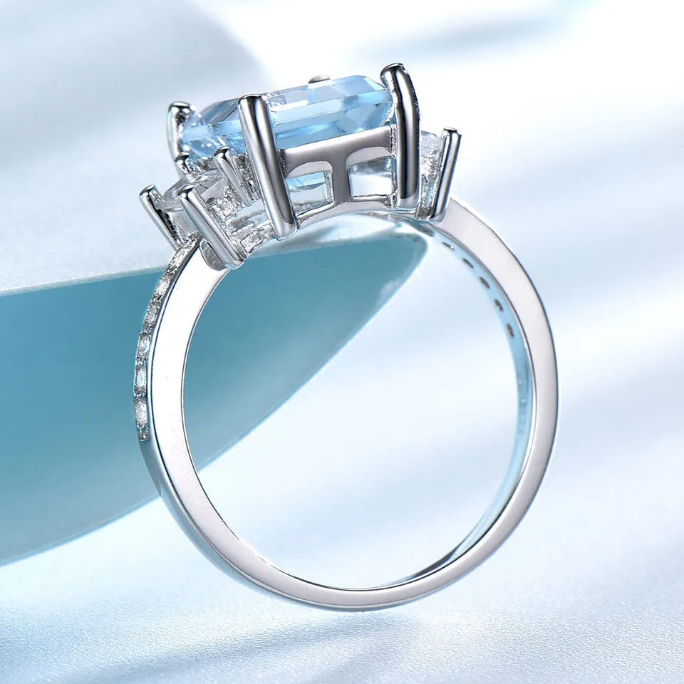 Sea blue topaz ring set with diamond 615734076005 sold by Cocomelody product image thumbnail 2