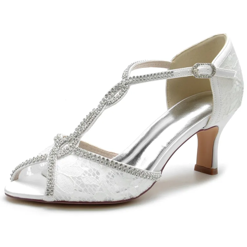 Chunky Heel 6.5cm Silk-Like Lace Shoes CK0318 sold by Cocomelody