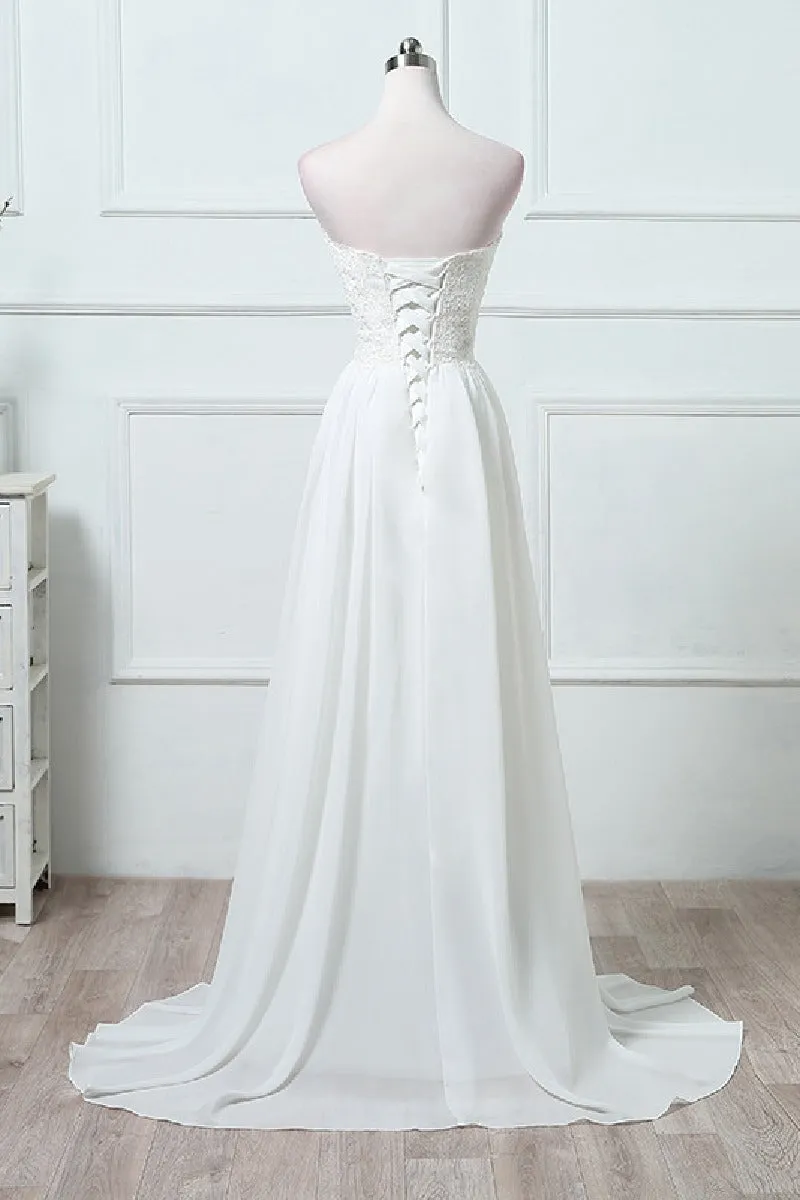A-Line Sweep-Brush Train Chiffon Wedding Dress 640165830660 sold by Cocomelody product image thumbnail 2