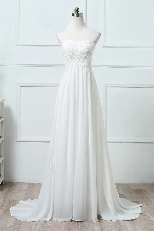 A-Line Sweep-Brush Train Chiffon Wedding Dress 640165830660 sold by Cocomelody