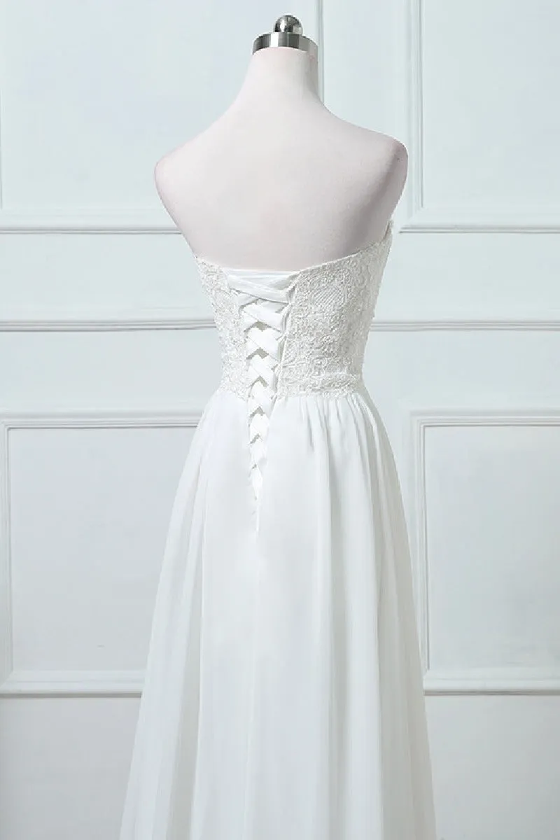 A-Line Sweep-Brush Train Chiffon Wedding Dress 640165830660 sold by Cocomelody product image thumbnail 5