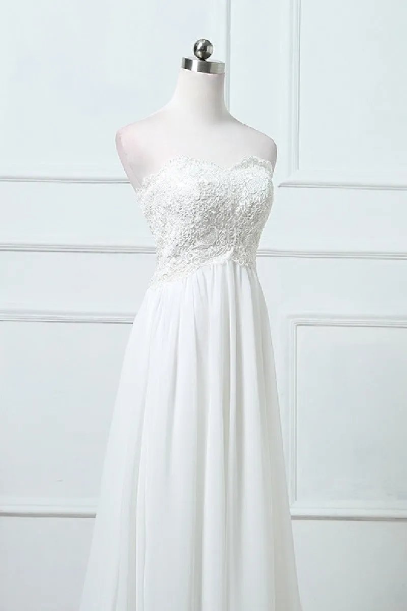 A-Line Sweep-Brush Train Chiffon Wedding Dress 640165830660 sold by Cocomelody product image thumbnail 3
