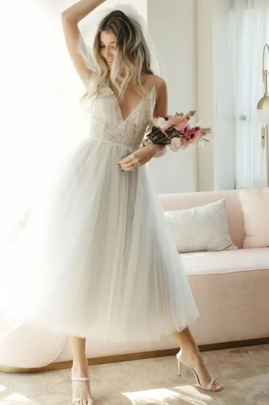 Boho Lace Tea-Length Backless Dress for Reception CW3396 sold by Cocomelody