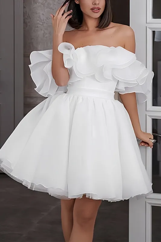 Off-The-Shoulder Mini Organza Wedding Dress CW3395 sold by Cocomelody