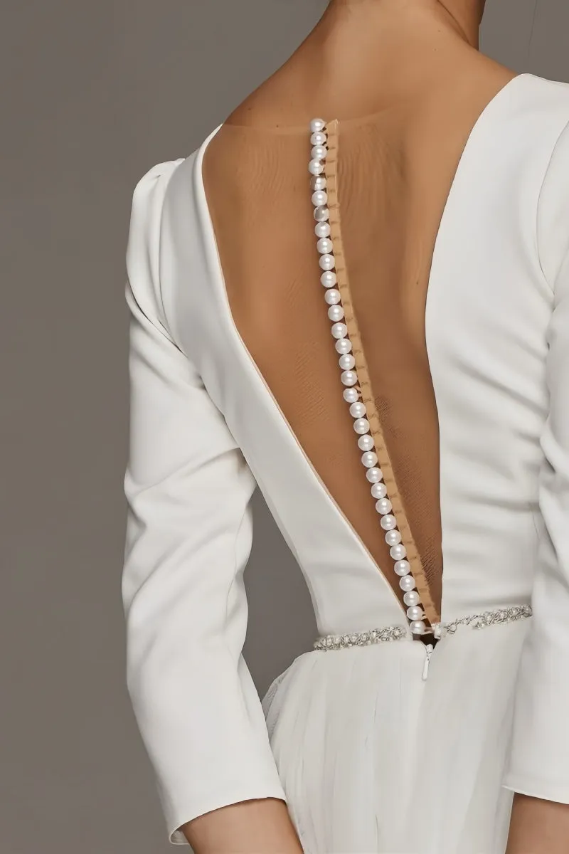 A-Line V-Neck Beaded Stretch Satin Tulle Ankle-Length Dress CW3391 sold by Cocomelody product image thumbnail 3
