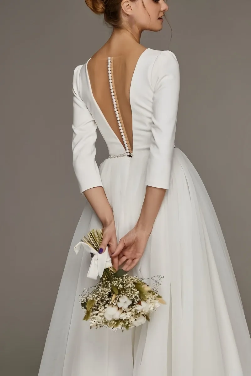 A-Line V-Neck Beaded Stretch Satin Tulle Ankle-Length Dress CW3391 sold by Cocomelody product image thumbnail 4