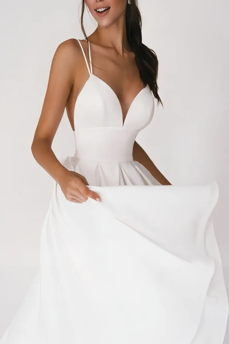 A-Line V-Neck Sleeveless Satin Tea-Length Dress CW3390 sold by Cocomelody product image thumbnail 4