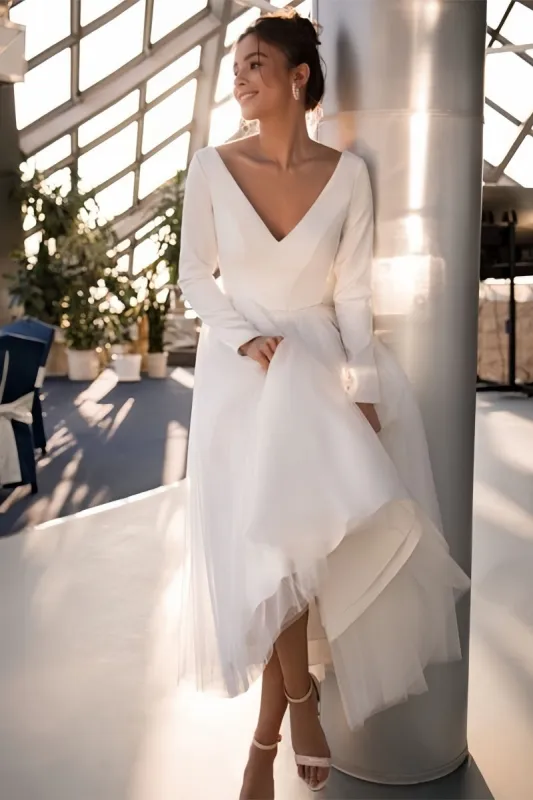 Long Sleeve Beaded Ankle-Length Little White Dress CW3389 sold by Cocomelody