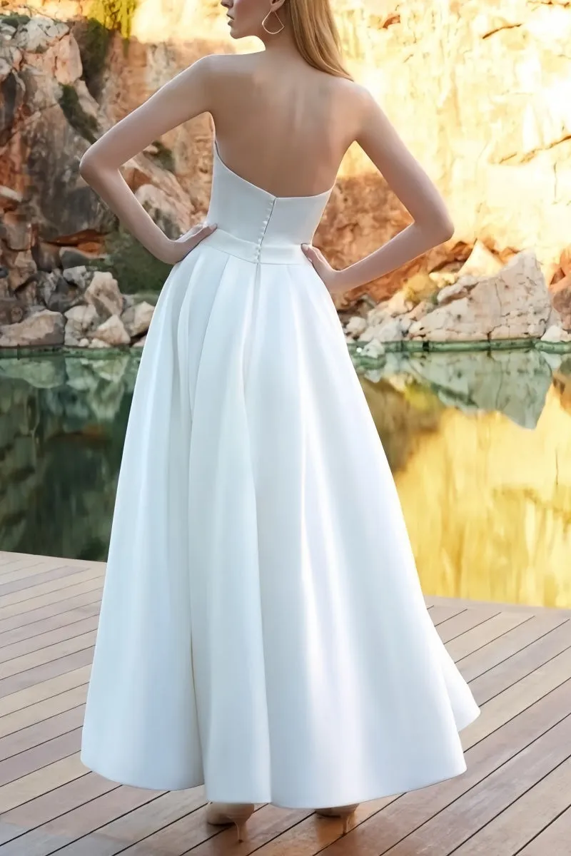 A-Line V-Neck Sleeveless Satin Dress With Pockets CW3388 sold by Cocomelody product image thumbnail 3