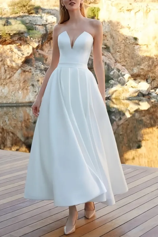 A-Line V-Neck Sleeveless Satin Dress With Pockets CW3388 sold by Cocomelody