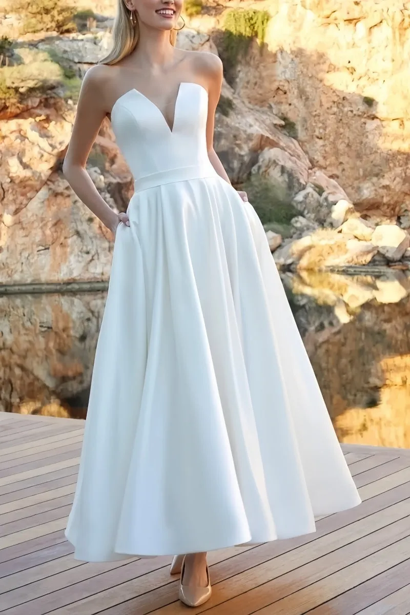 A-Line V-Neck Sleeveless Satin Dress With Pockets CW3388 sold by Cocomelody product image thumbnail 2