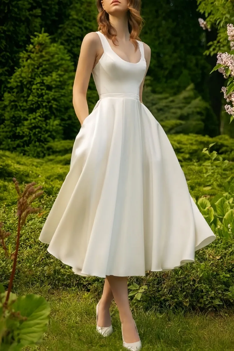 Scoop Ankle-Length Little White Dress with Pockets CW3386 sold by Cocomelody product image thumbnail 2