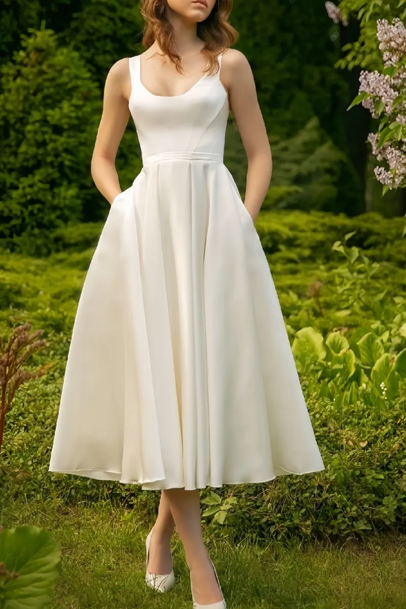 Scoop Ankle-Length Little White Dress with Pockets CW3386 sold by Cocomelody product image thumbnail 3