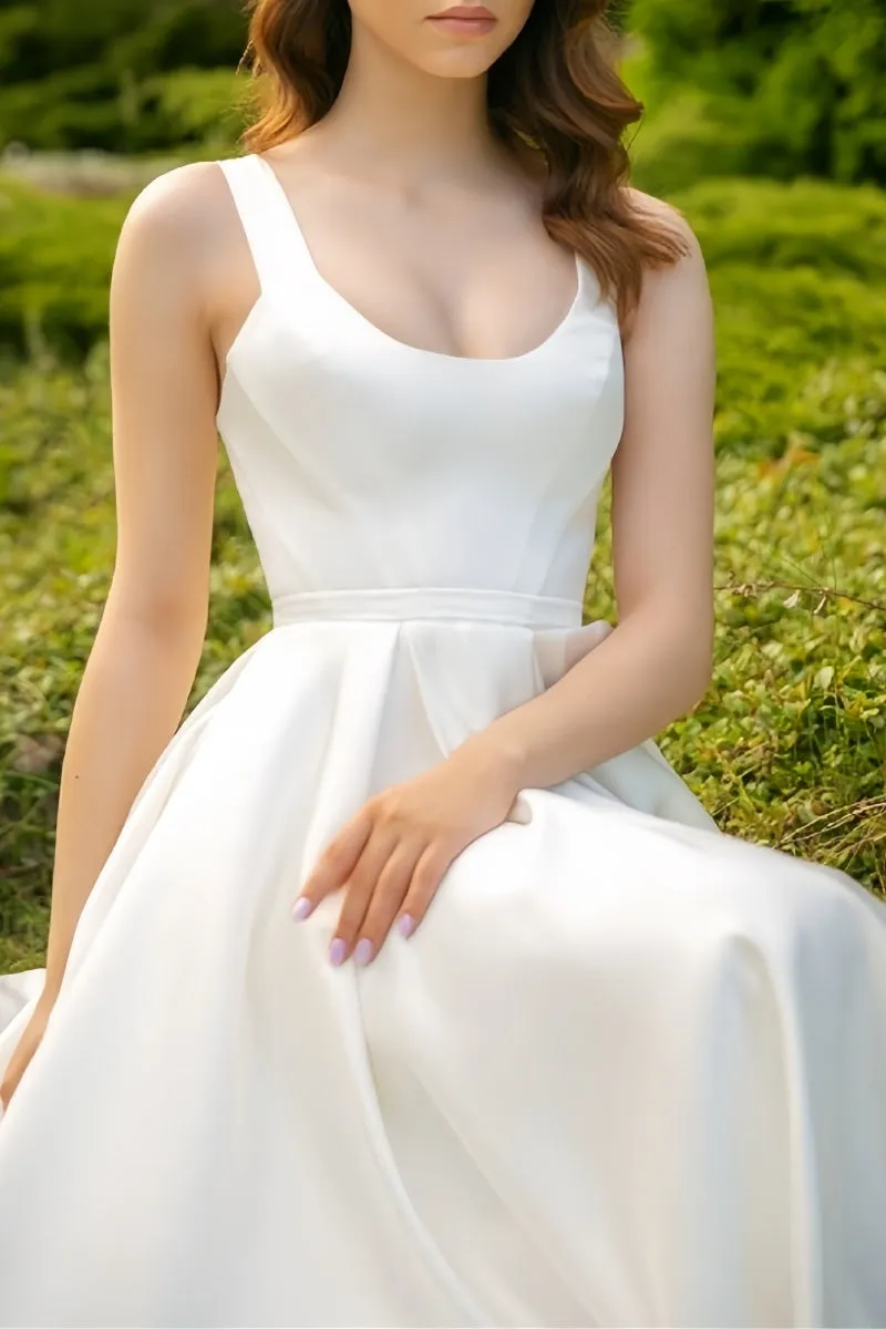 Scoop Ankle-Length Little White Dress with Pockets CW3386 sold by Cocomelody product image thumbnail 4