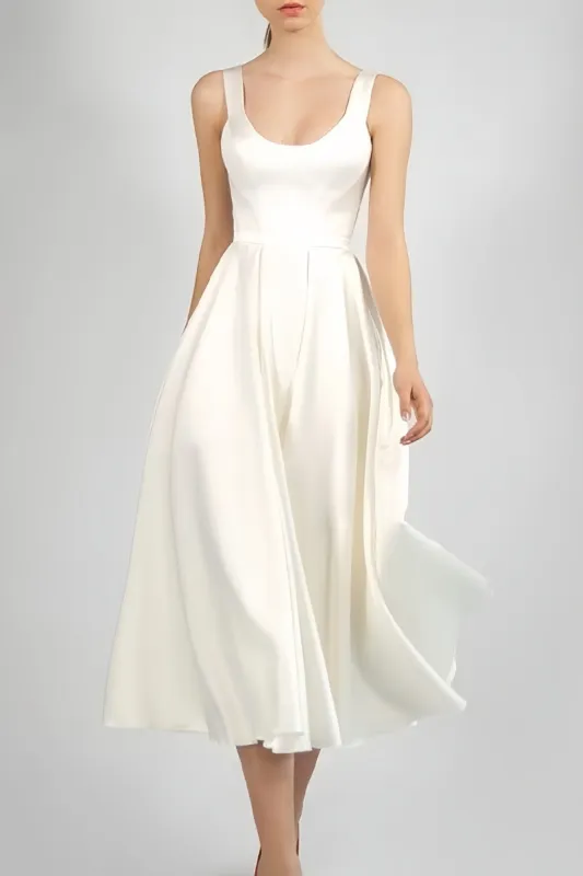 Scoop Ankle-Length Little White Dress  with Pockets CW3386 sold by Cocomelody