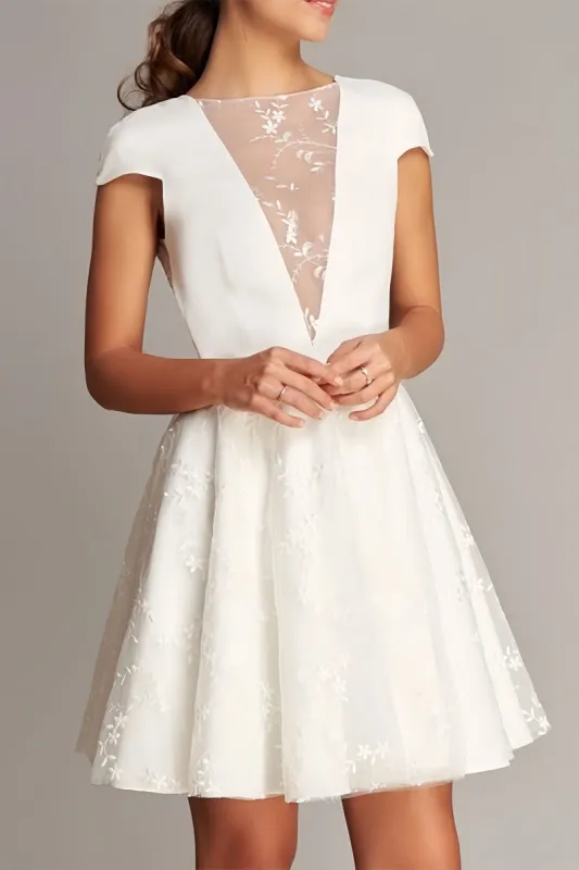 Knee-Length Wedding Dress with V-Neck Lace Appliques CW3376 sold by Cocomelody