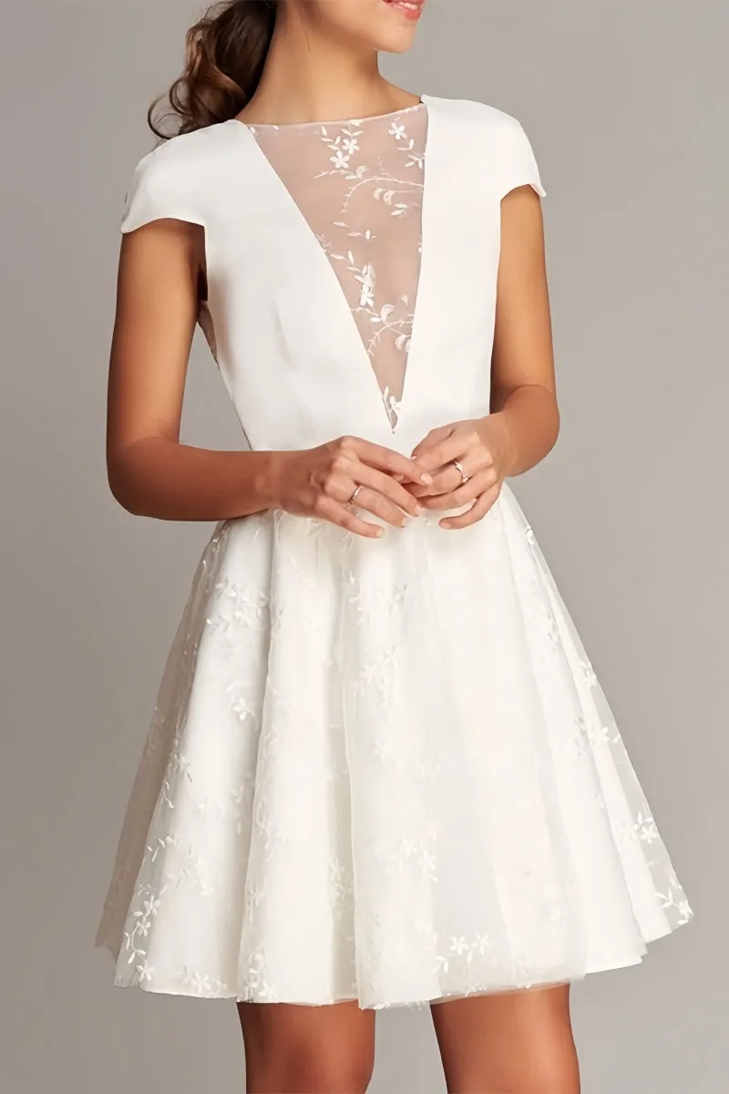 Knee-Length Wedding Dress with V-Neck Lace Appliques CW3376 sold by Cocomelody