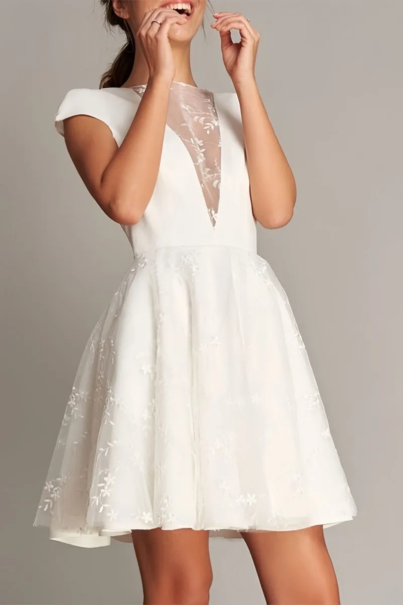 Knee-Length Wedding Dress with V-Neck Lace Appliques CW3376 sold by Cocomelody product image thumbnail 2