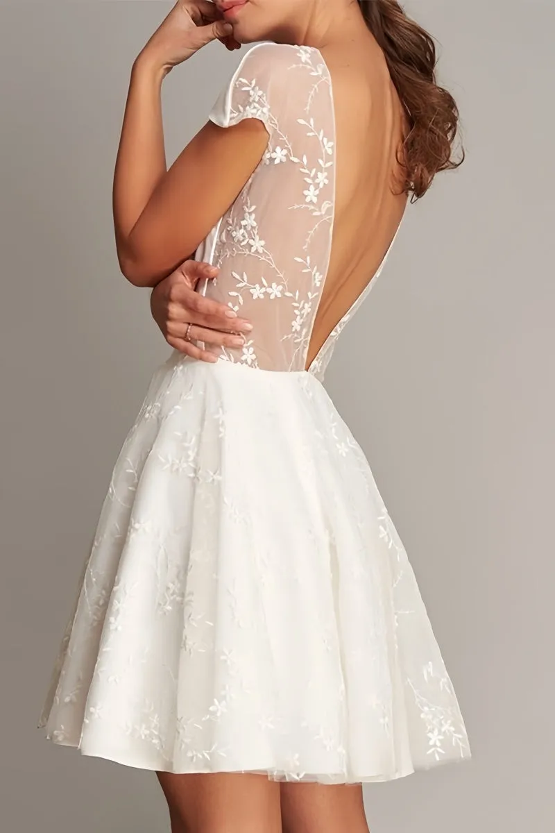 Knee-Length Wedding Dress with V-Neck Lace Appliques CW3376 sold by Cocomelody product image thumbnail 3