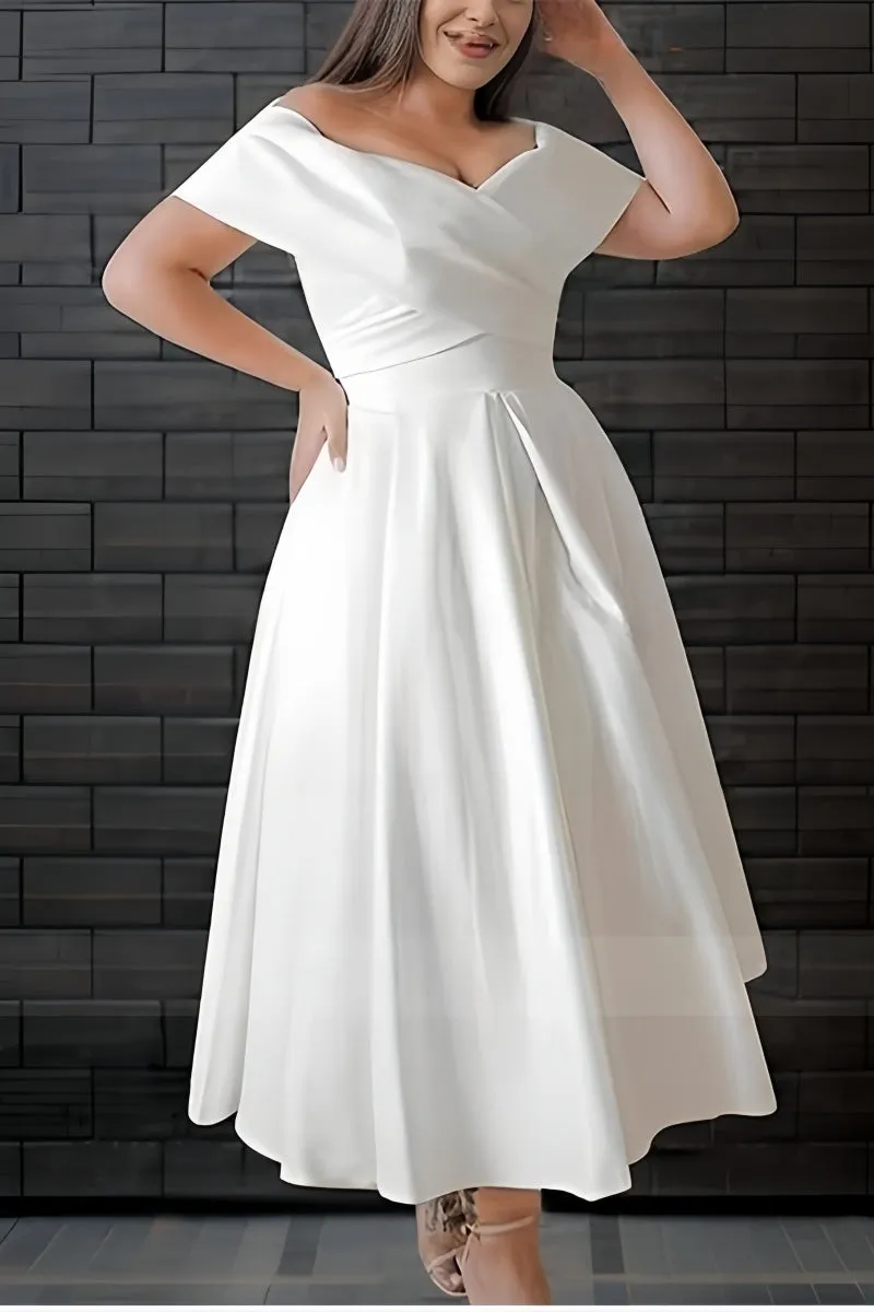 Off-The-Shoulder White Wedding Dress with Pockets CW3375 sold by Cocomelody product image thumbnail 2