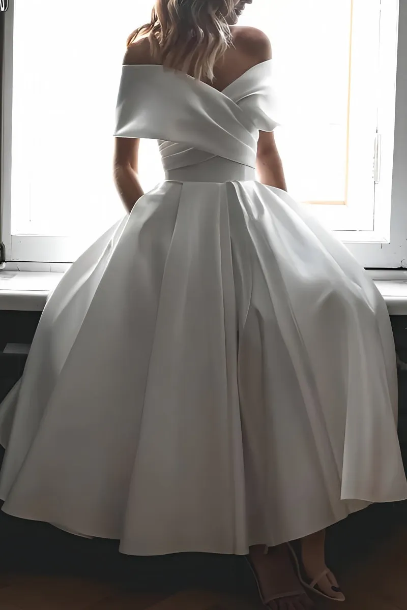 Off-The-Shoulder White Wedding Dress with Pockets CW3375 sold by Cocomelody product image thumbnail 4