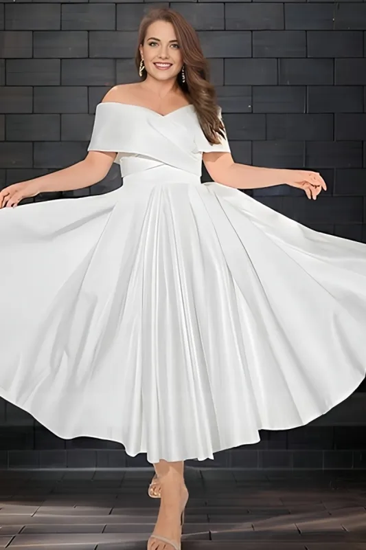 Off-The-Shoulder White Wedding Dress with Pockets CW3375 made by Cocomelody