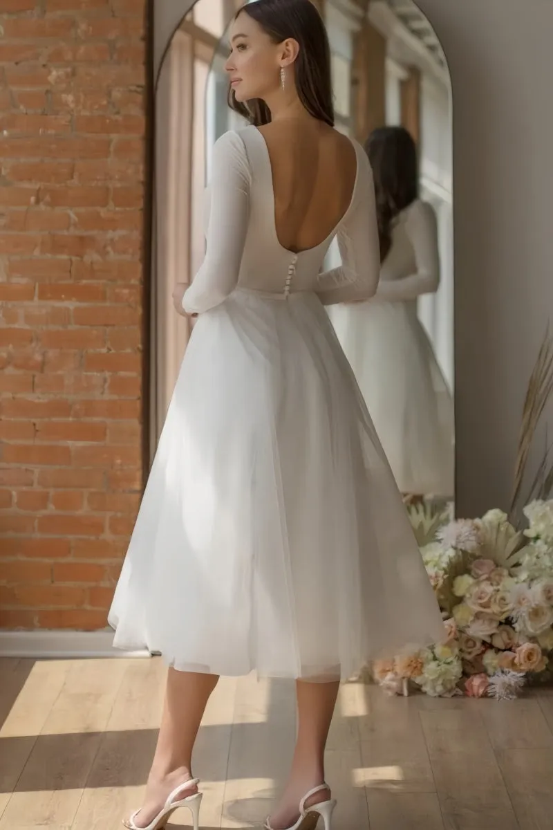 A-Line Wedding Dress with Tulle and Long Sleeves CW3374 sold by Cocomelody product image thumbnail 3