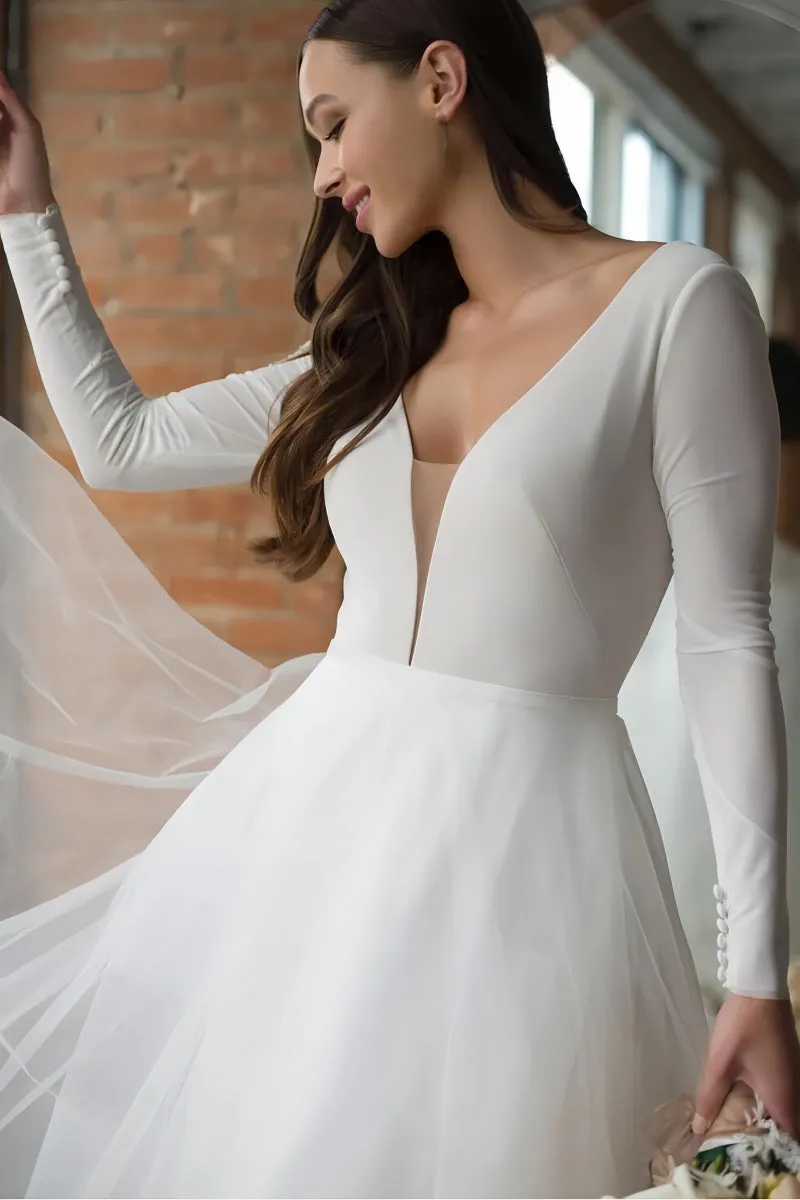 A-Line Wedding Dress with Tulle and Long Sleeves CW3374 sold by Cocomelody