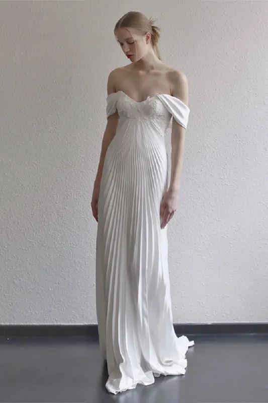 Sheath-Column Sweep-Brush Train Satin Wedding Dress 789801910655 sold by Cocomelody