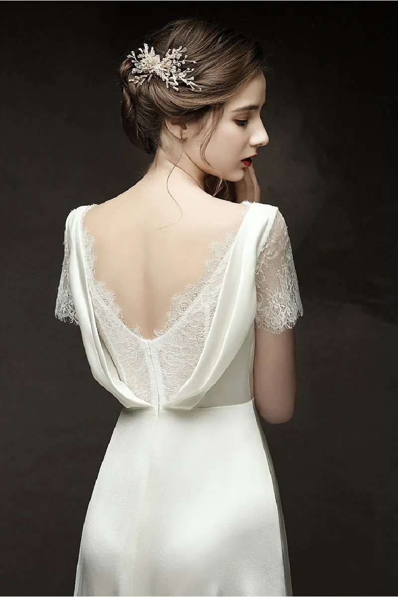 A-Line Sweep-Brush Train Satin Wedding Dress 687832654102 sold by Cocomelody product image thumbnail 5