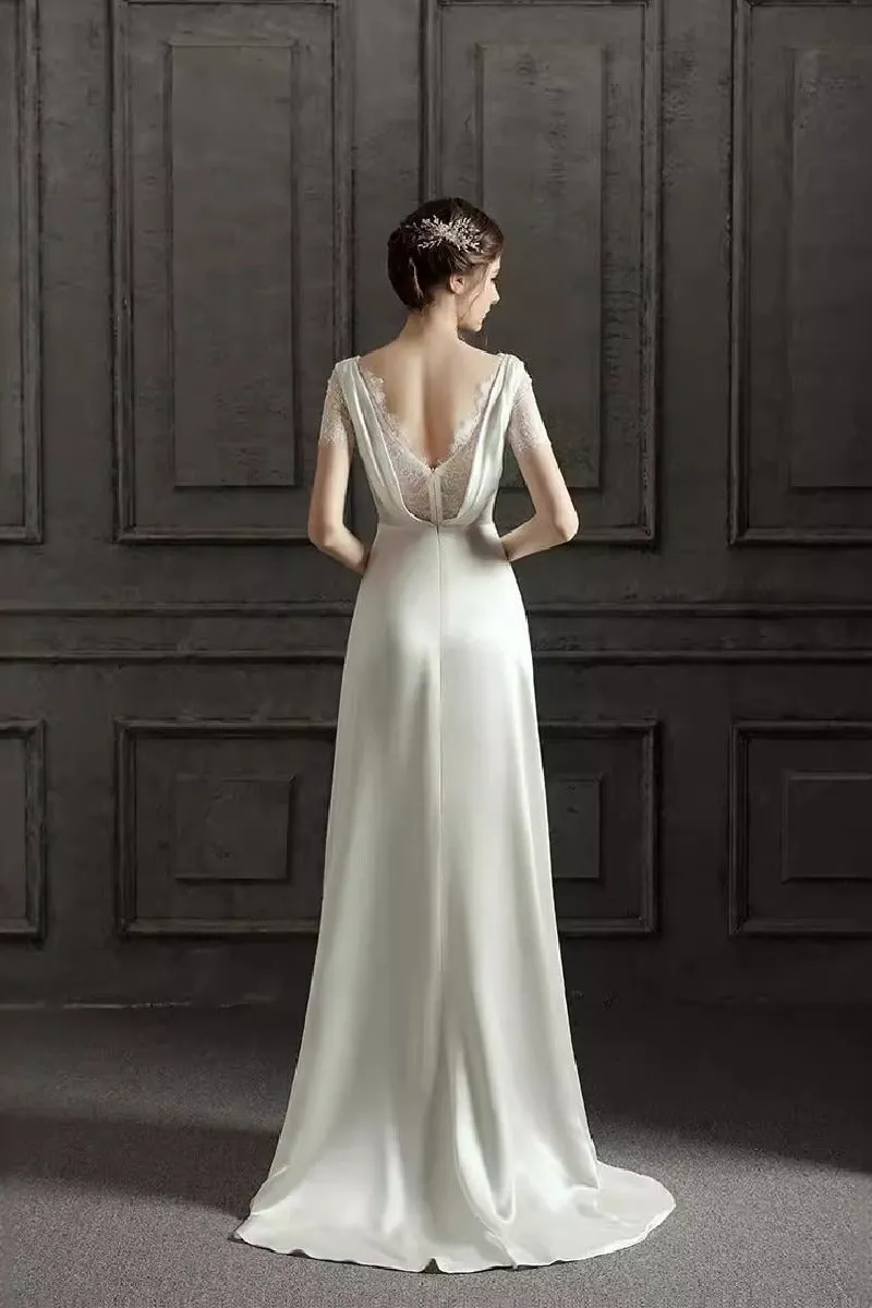 A-Line Sweep-Brush Train Satin Wedding Dress 687832654102 sold by Cocomelody product image thumbnail 2