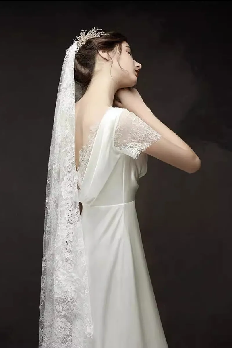 A-Line Sweep-Brush Train Satin Wedding Dress 687832654102 sold by Cocomelody product image thumbnail 4