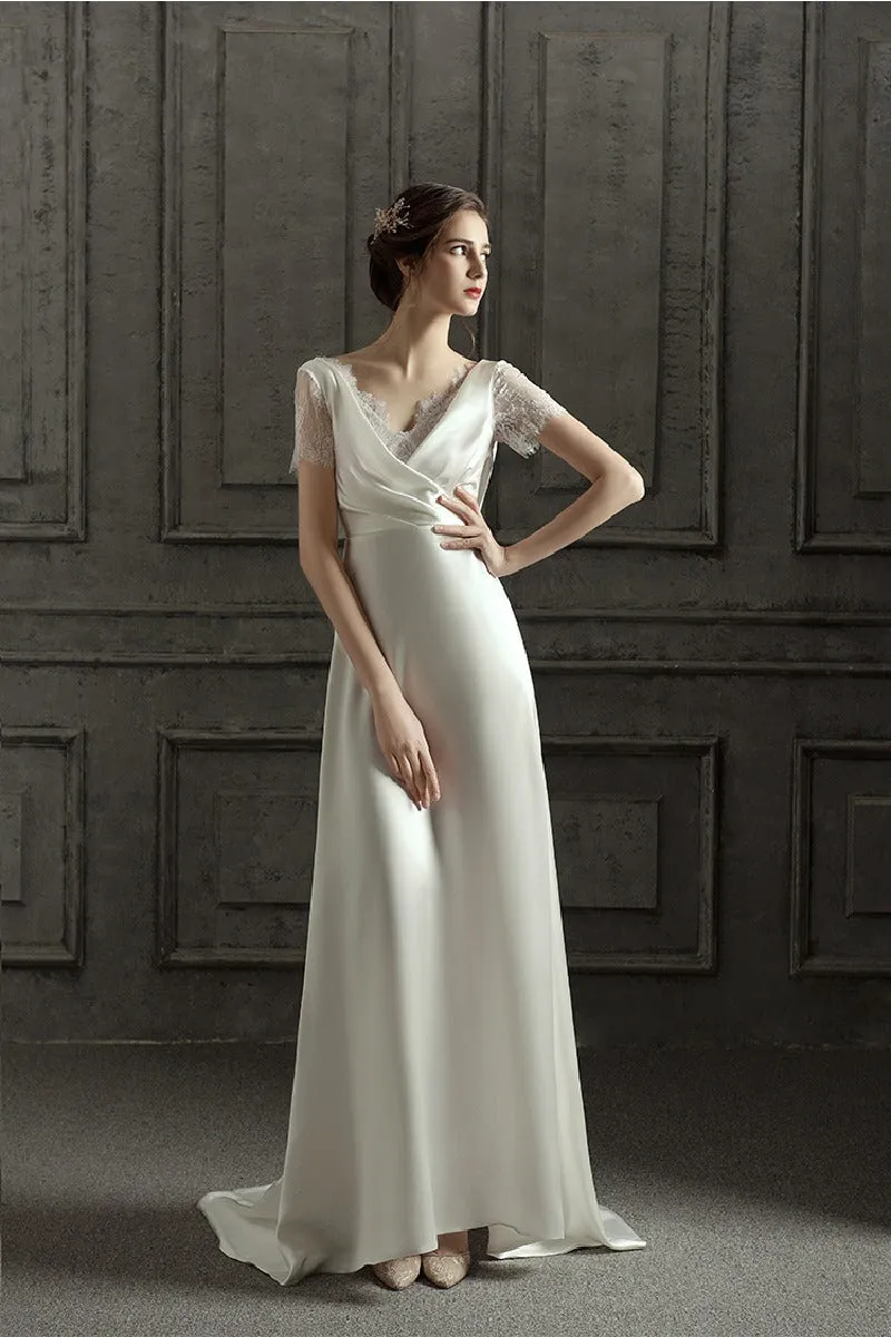 A-Line Sweep-Brush Train Satin Wedding Dress 687832654102 sold by Cocomelody product image thumbnail 3