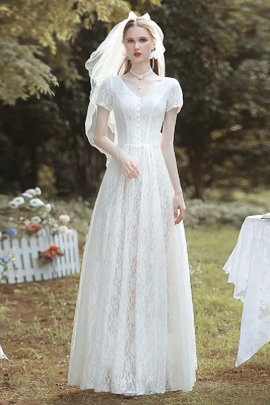 A-Line Floor Length Lace Wedding Dress 660344408093 sold by Cocomelody