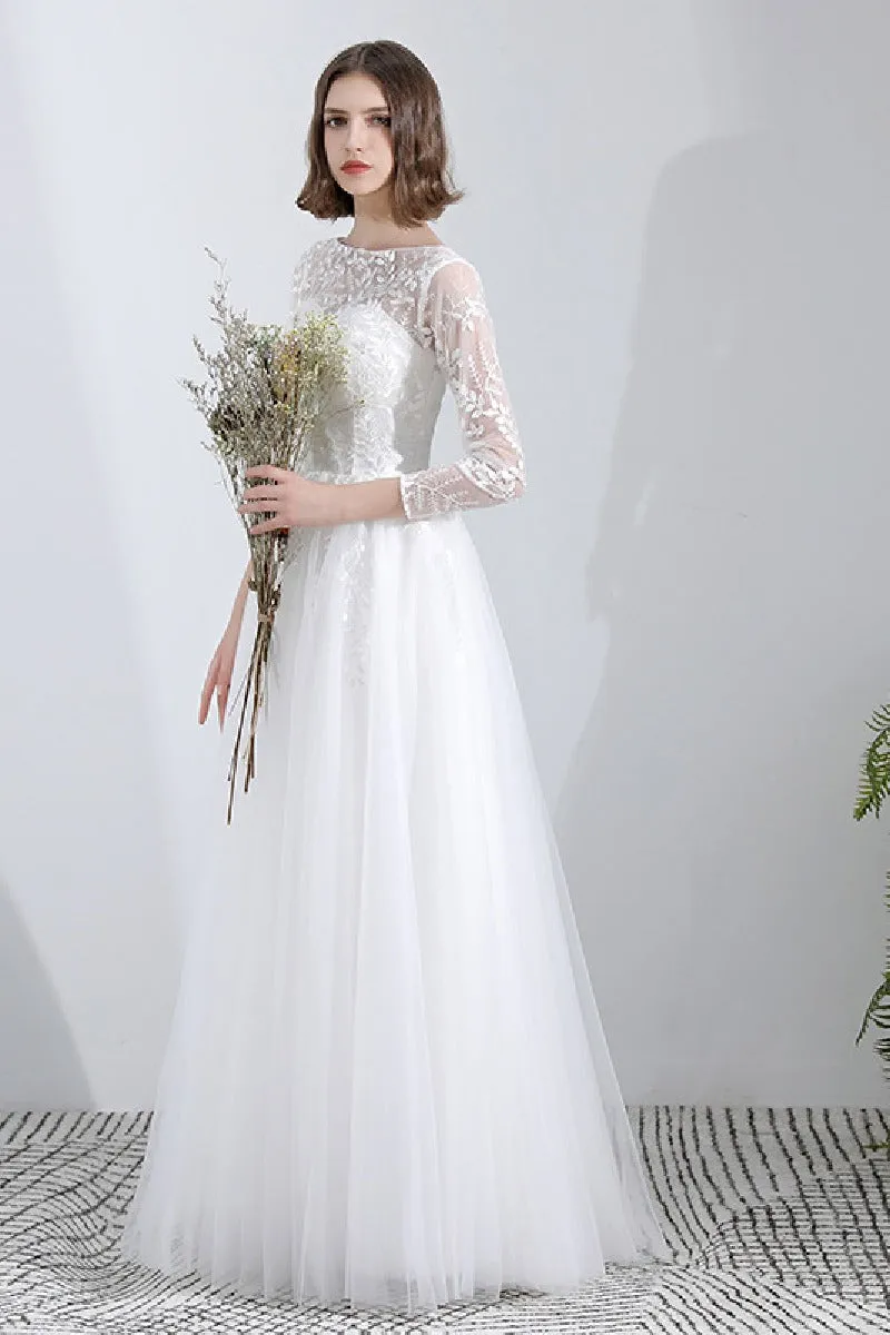 A-Line Floor Length Lace Tulle Wedding Dress 629871670095 sold by Cocomelody product image thumbnail 3
