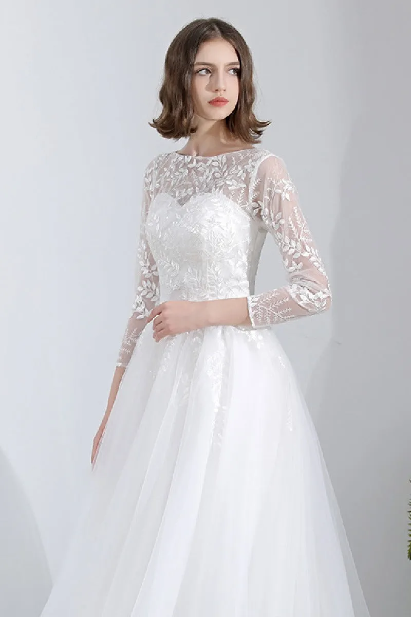 A-Line Floor Length Lace Tulle Wedding Dress 629871670095 sold by Cocomelody product image thumbnail 4