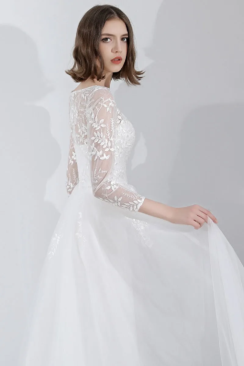 A-Line Floor Length Lace Tulle Wedding Dress 629871670095 sold by Cocomelody product image thumbnail 2