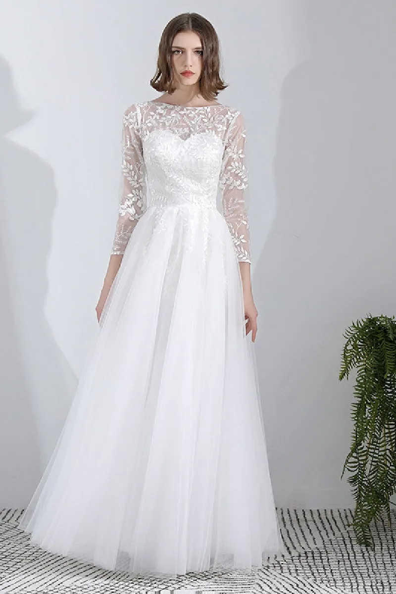 A-Line Floor Length Lace Tulle Wedding Dress 629871670095 sold by Cocomelody