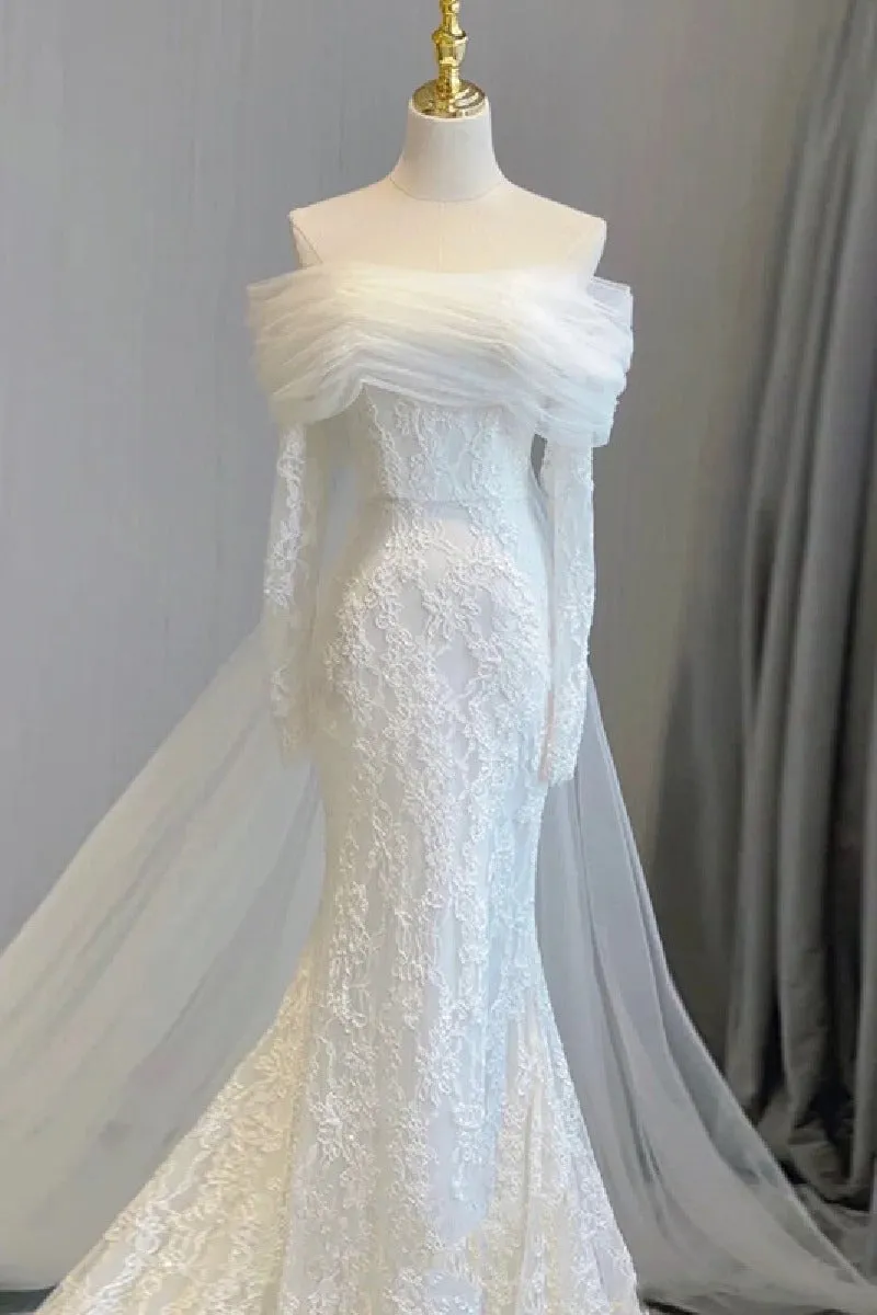 Trumpet-Mermaid Chapel Train Lace Tulle Wedding Dress 748137113988 sold by Cocomelody product image thumbnail 4