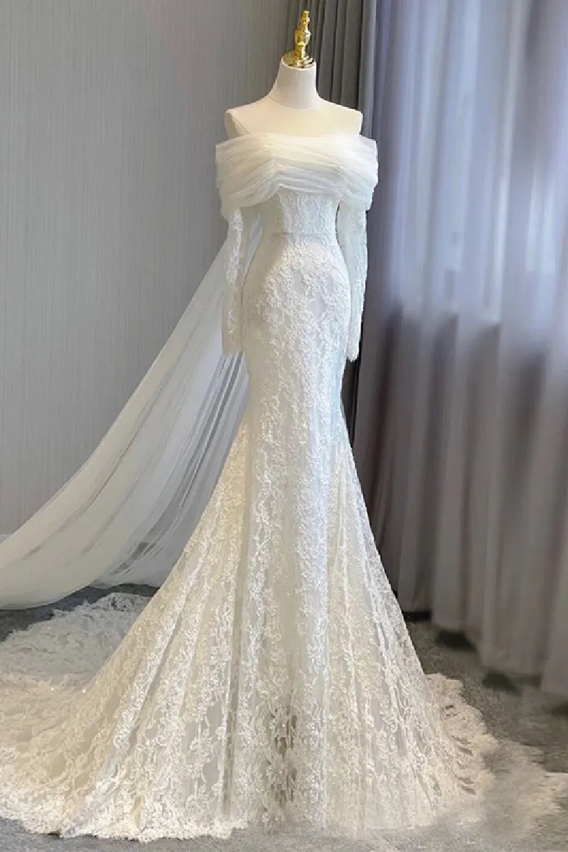 Trumpet-Mermaid Chapel Train Lace Tulle Wedding Dress 748137113988 sold by Cocomelody product image thumbnail 3