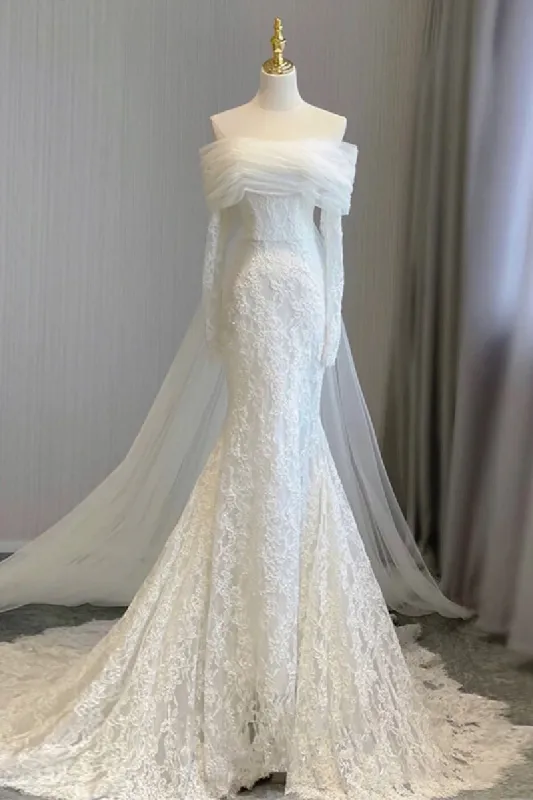 Trumpet-Mermaid Chapel Train Lace Tulle Wedding Dress 748137113988 sold by Cocomelody