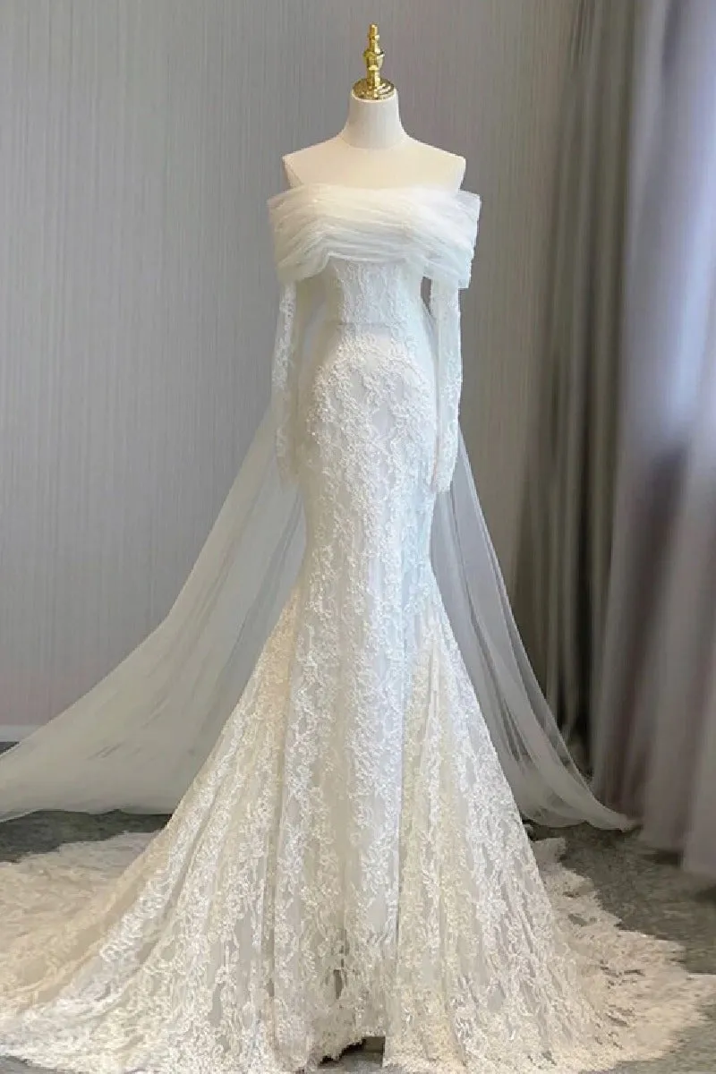 Trumpet-Mermaid Chapel Train Lace Tulle Wedding Dress 748137113988 sold by Cocomelody