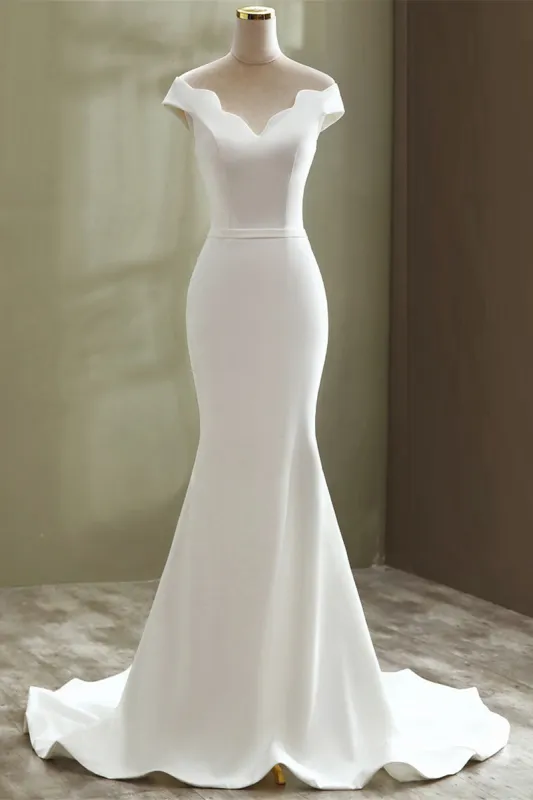 Trumpet-Mermaid Sweep-Brush Train Satin Wedding Dress 668249752543 sold by Cocomelody