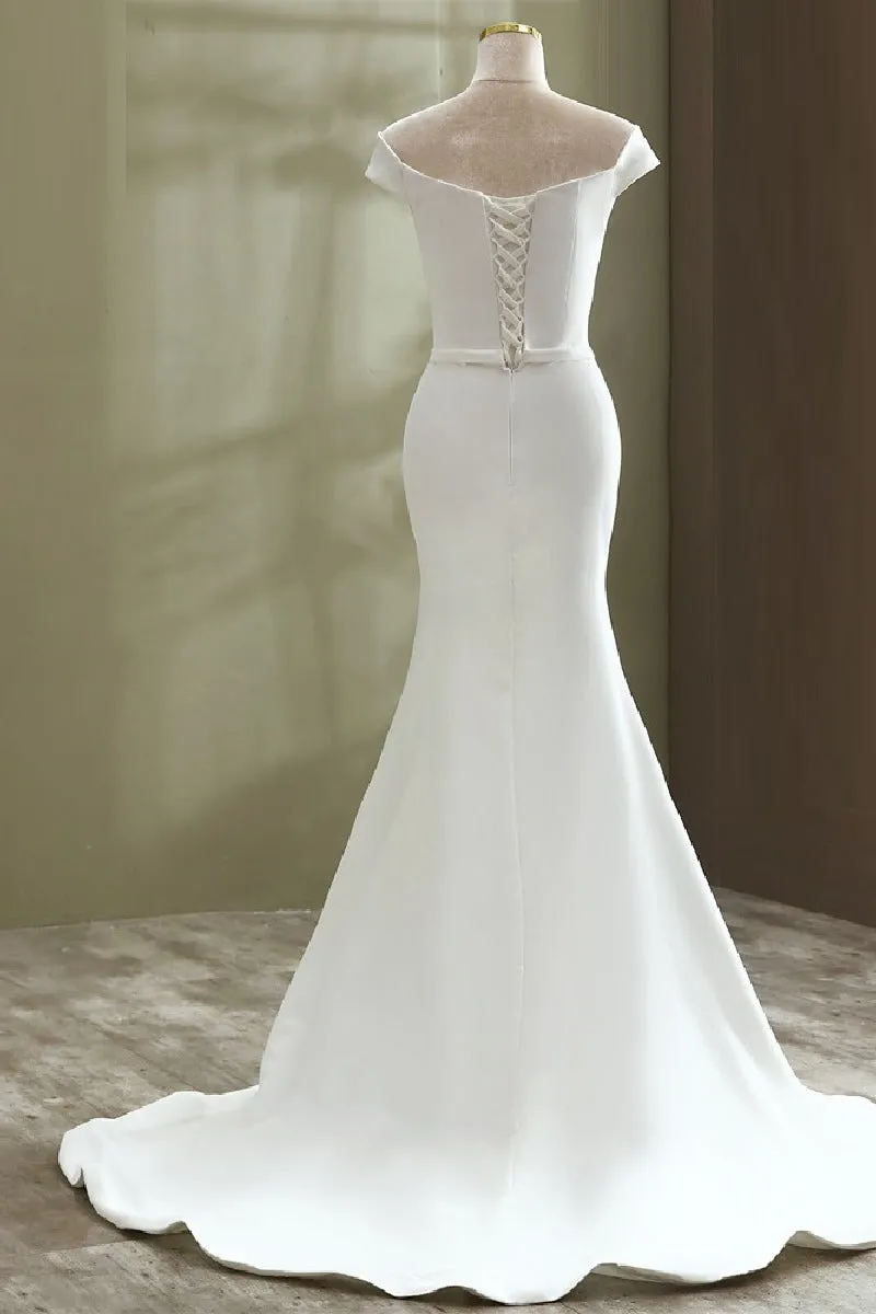 Trumpet-Mermaid Sweep-Brush Train Satin Wedding Dress 668249752543 sold by Cocomelody product image thumbnail 2