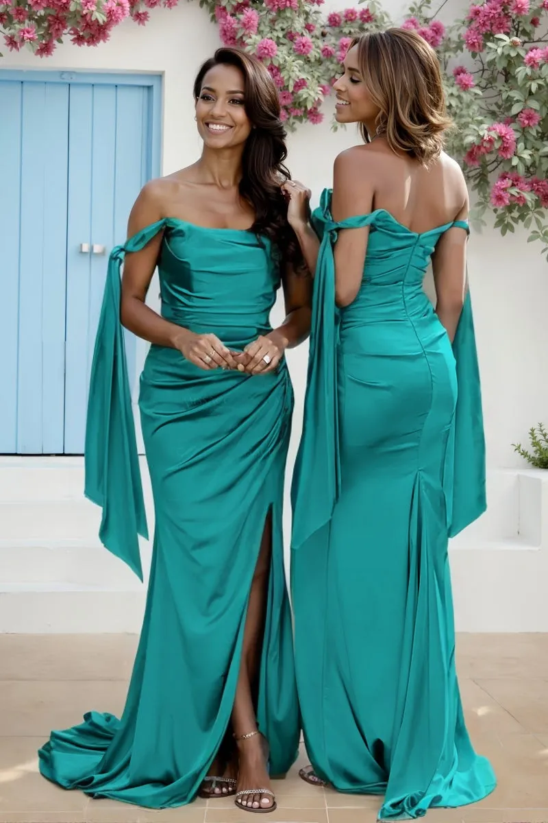 Off The Shoulder Sheath Bridesmaid Dress with Split CB0812 sold by Cocomelody product image thumbnail 2