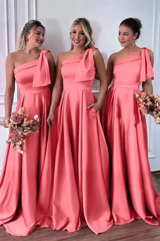 A-Line Pink Bridesmaid Dress with Bowknot and Pockets CB0807 sold by Cocomelody