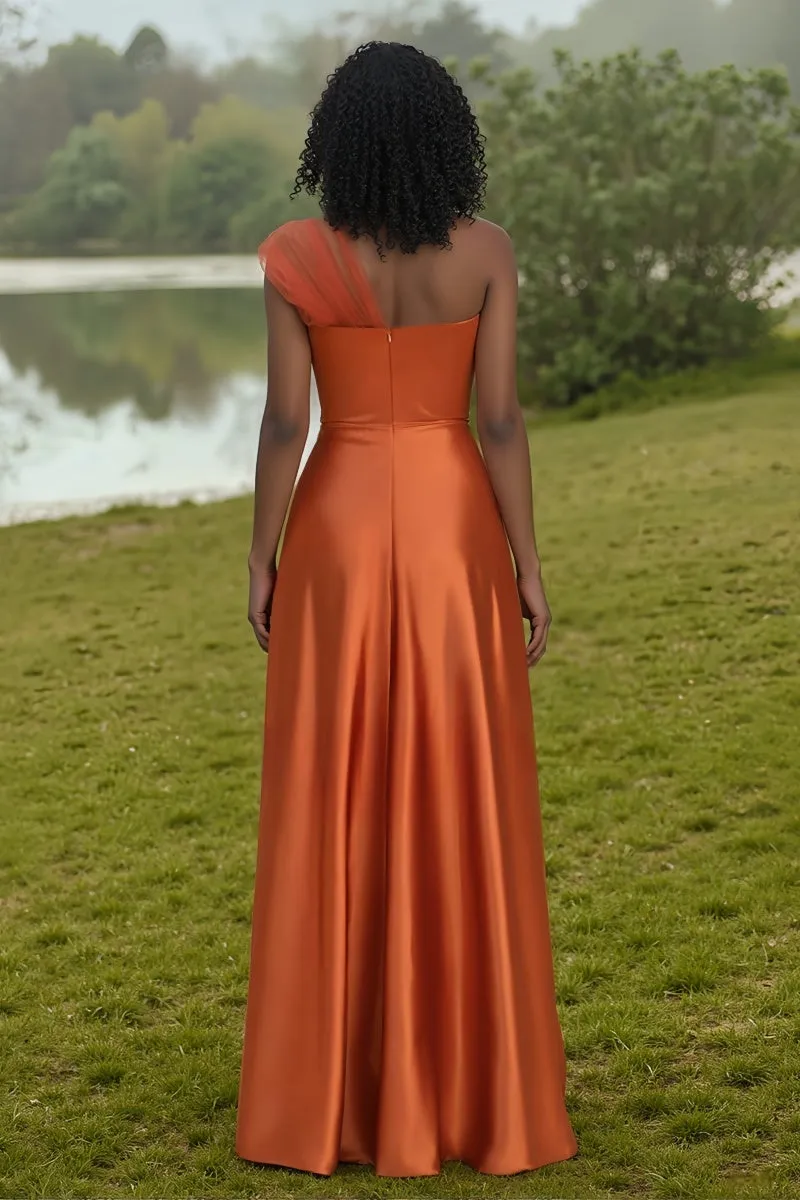 One-Shoulder Satin A-Line Bridesmaid Dress in Copper CB0802 sold by Cocomelody product image thumbnail 2