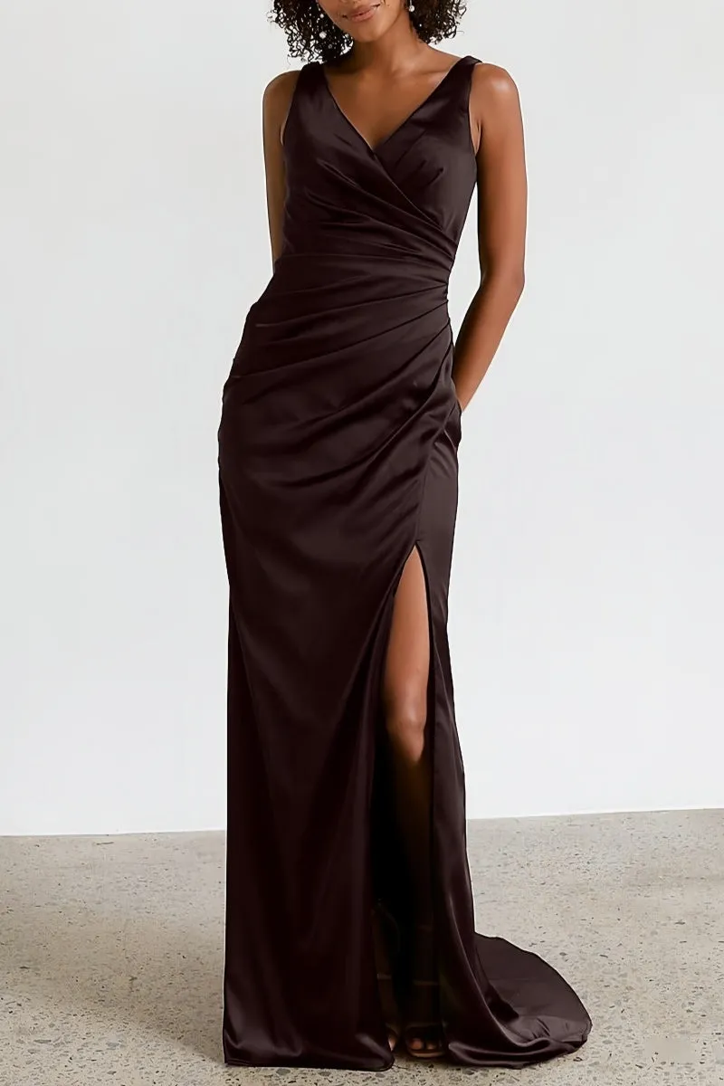 Sheath Bridesmaid Dress with V-Neck and High Split CB0796 sold by Cocomelody