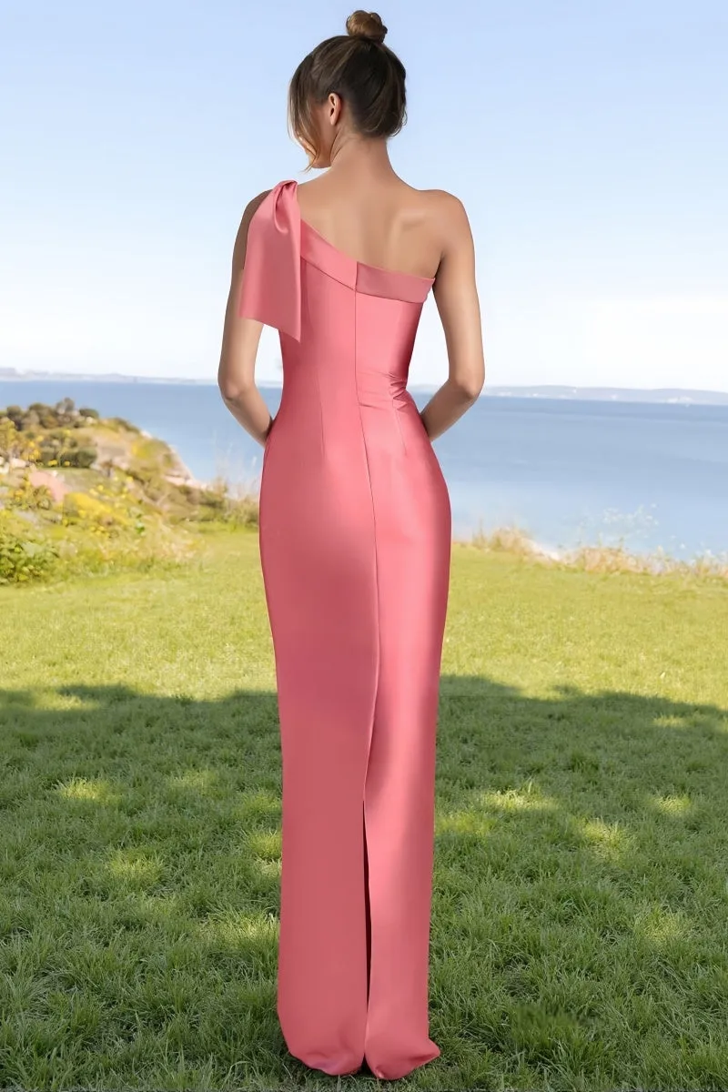 One-Shoulder Bridesmaid Dress with Back Slit in Pink CB0792 sold by Cocomelody product image thumbnail 2